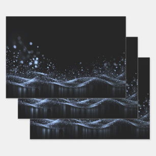 Create Your Own - Customizable Glitter Ribbon Blue Wrapping Paper Sheets