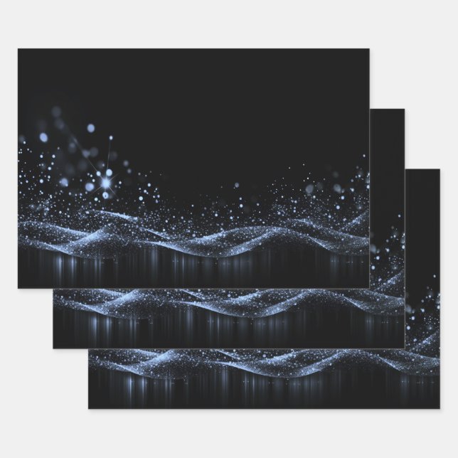 Create Your Own - Customizable Glitter Ribbon Blue Wrapping Paper Sheets (Set)