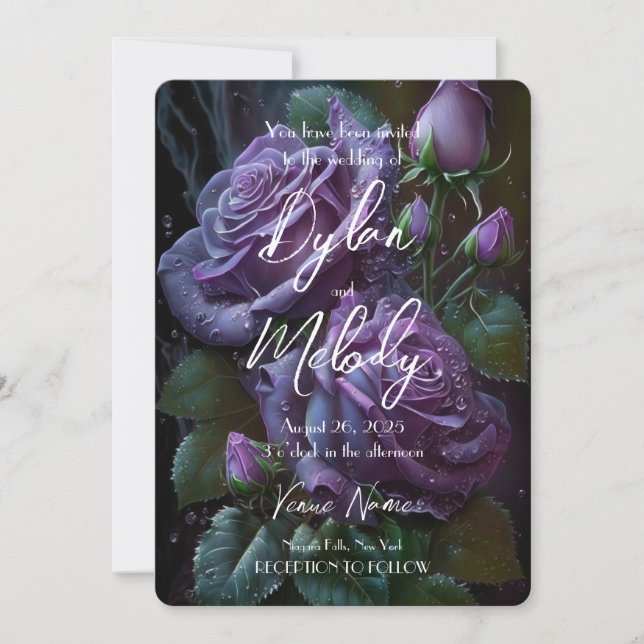 Create Your Own Customized Dark Purple Roses Invitation (Front)
