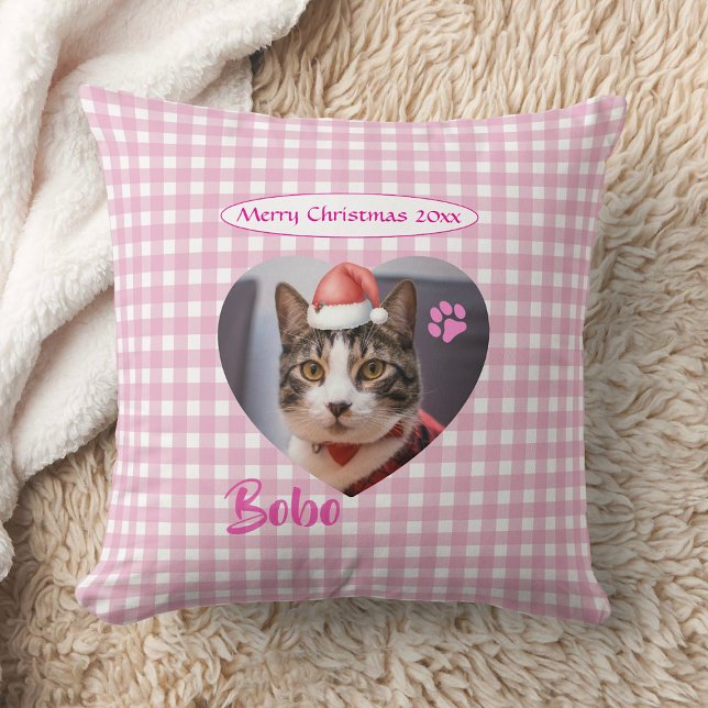 Create Your Own Cute Cat 2 Photo Script Christmas  Throw Pillow (Create Your Own Cute Cat 2 Photo Script Christmas Throw Pillow as Christmas gift for cat Mom / Dad!)