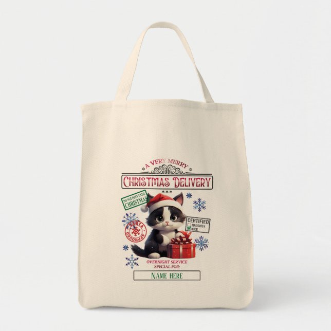 Create Your Own Cute Cat Christmas Gift Sack Tote Bag (Front)