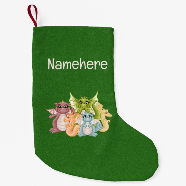 Create Your Own Cute Dragons Green Small Christmas Stocking (Front)