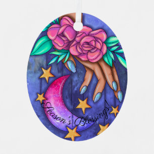 Create Your Own Cute Moon, Stars, Roses Hand Metal Ornament