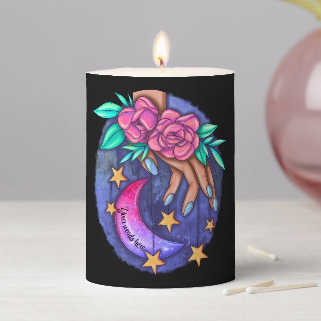 Create Your Own Cute Moon, Stars, Roses Hand Pillar Candle (In Situ)