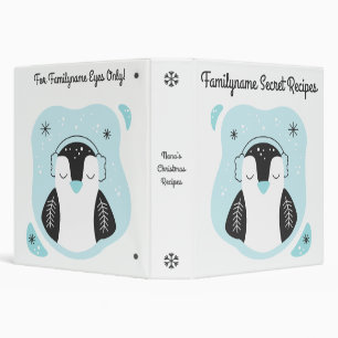 Create Your Own Cute Penguin Blue Christmas 3 Ring Binder