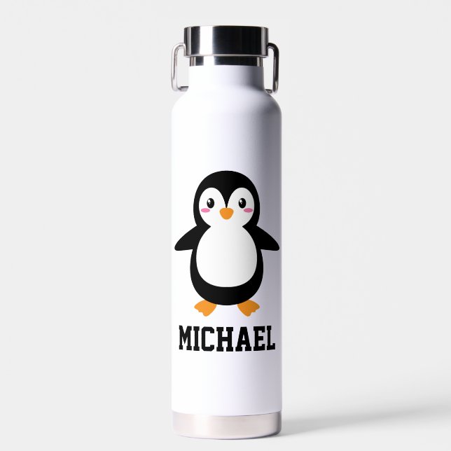 Create Your Own Cute Penguin Name Water Bottle (Front)