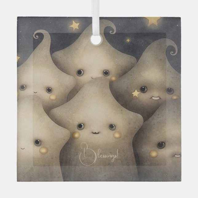 Create Your Own Cute Stars Glass Ornament (Front)