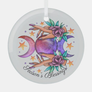 Create Your Own Cute Triple Moon Goddess & Roses Glass Ornament
