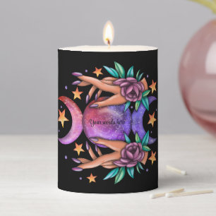 Create Your Own Cute Triple Moon Goddess & Roses Pillar Candle