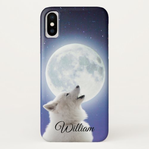 Create Your Own Cute Wolf Howls  Blue Moon Sky  iPhone X Case
