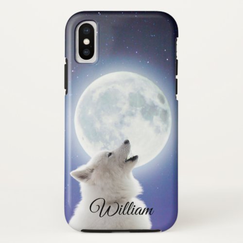 Create Your Own Cute Wolf Howls  Blue Moon Sky  iPhone XS Case