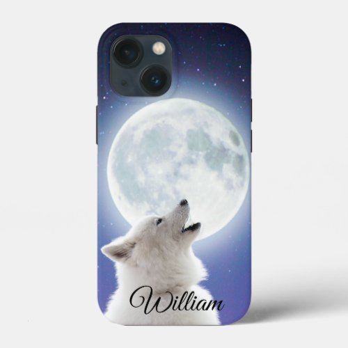 Create Your Own Cute Wolf Howls  Blue Moon Sky  iPhone 13 Mini Case