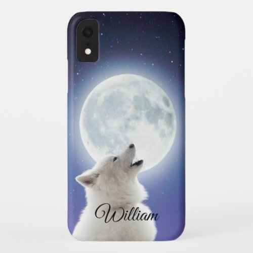 Create Your Own Cute Wolf Howls  Blue Moon Sky  iPhone XR Case