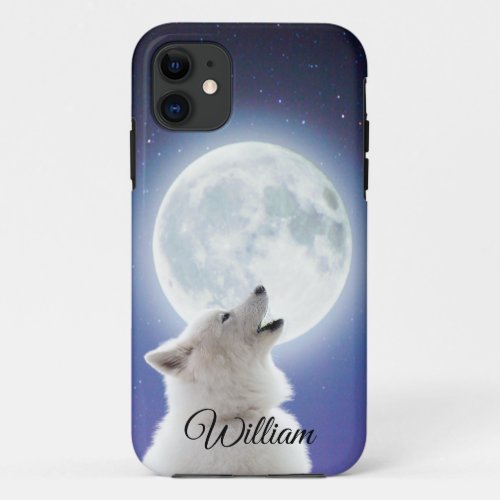 Create Your Own Cute Wolf Howls  Blue Moon Sky  iPhone 11 Case