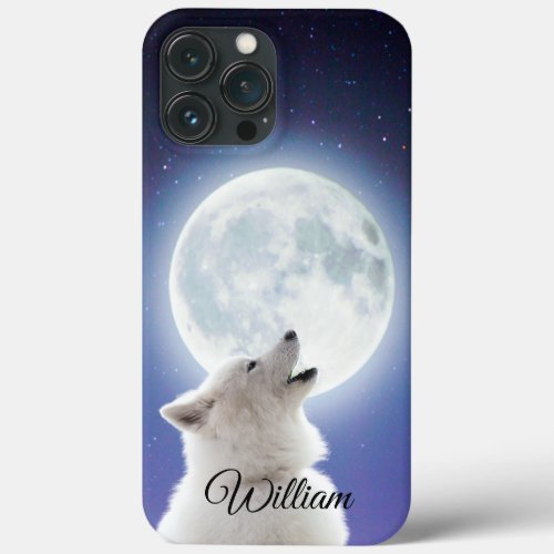 Create Your Own Cute Wolf Howls  Blue Moon Sky  iPhone 13 Pro Max Case