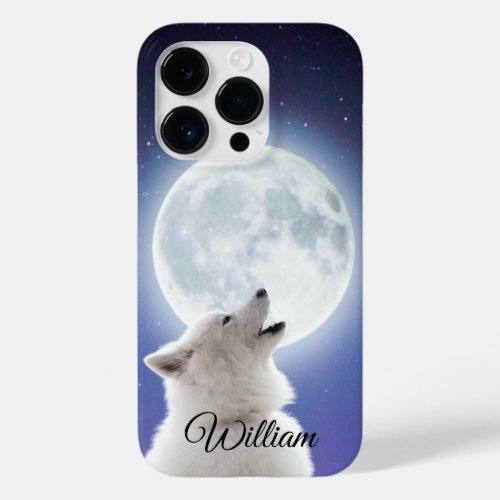 Create Your Own Cute Wolf Howls  Blue Moon Sky  Case_Mate iPhone 14 Pro Case