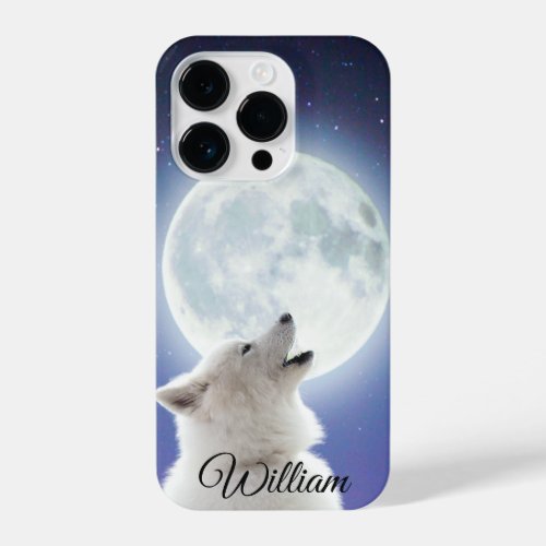 Create Your Own Cute Wolf Howls  Blue Moon Sky  iPhone 14 Pro Case