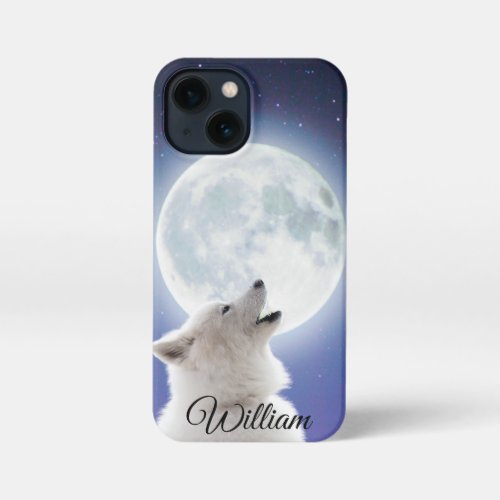Create Your Own Cute Wolf Howls  Blue Moon Sky  iPhone 13 Mini Case