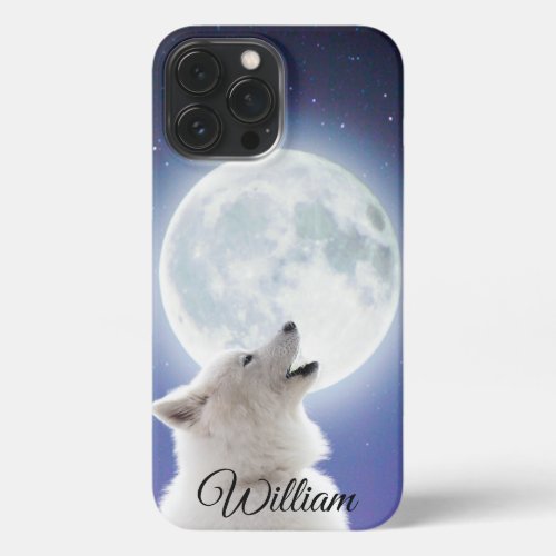 Create Your Own Cute Wolf Howls  Blue Moon Sky  iPhone 13 Pro Max Case