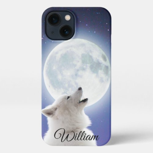 Create Your Own Cute Wolf Howls  Blue Moon Sky  iPhone 13 Case