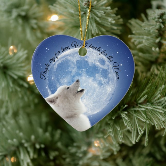 Create Your Own Cute Wolf Howls | Blue Moon Sky on Ceramic Ornament (Tree)
