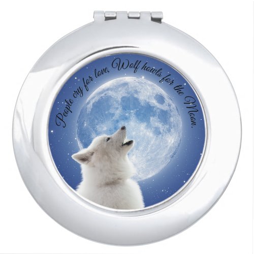 Create Your Own Cute Wolf Howls  Blue Moon Sky on Compact Mirror