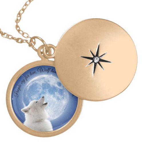 Create Your Own Cute Wolf Howls  Blue Moon Sky on Gold Plated Necklace