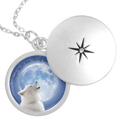 Create Your Own Cute Wolf Howls  Blue Moon Sky on Locket Necklace