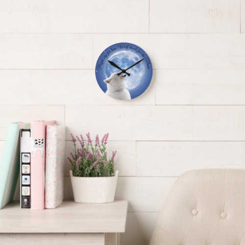 Create Your Own Cute Wolf Howls  Blue Moon Sky on Round Clock