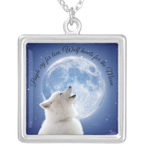 Create Your Own Cute Wolf Howls  Blue Moon Sky on Silver Plated Necklace