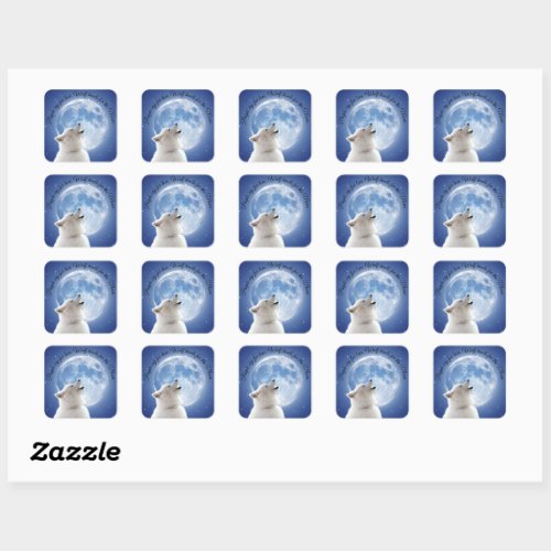 Create Your Own Cute Wolf Howls  Blue Moon Sky on Square Sticker