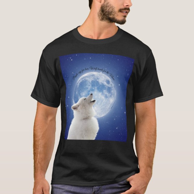 Create Your Own Cute Wolf Howls | Blue Moon Sky on T-Shirt (Front)