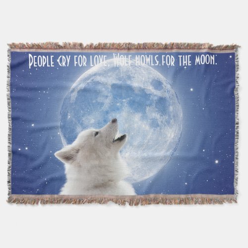 Create Your Own Cute Wolf Howls  Blue Moon Sky on Throw Blanket