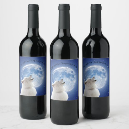 Create Your Own Cute Wolf Howls  Blue Moon Sky on Wine Label