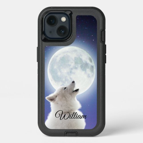 Create Your Own Cute Wolf Howls  Blue Moon Sky  iPhone 13 Case