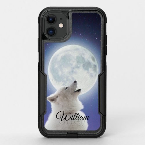 Create Your Own Cute Wolf Howls  Blue Moon Sky  OtterBox Commuter iPhone 11 Case