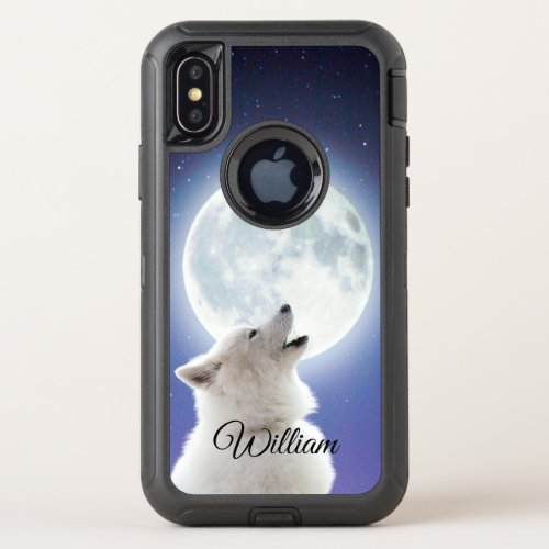 Create Your Own Cute Wolf Howls  Blue Moon Sky  OtterBox Defender iPhone X Case