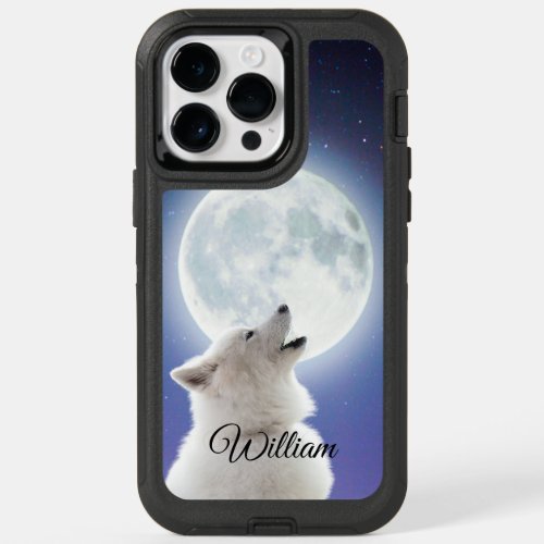 Create Your Own Cute Wolf Howls  Blue Moon Sky  OtterBox iPhone 14 Pro Max Case
