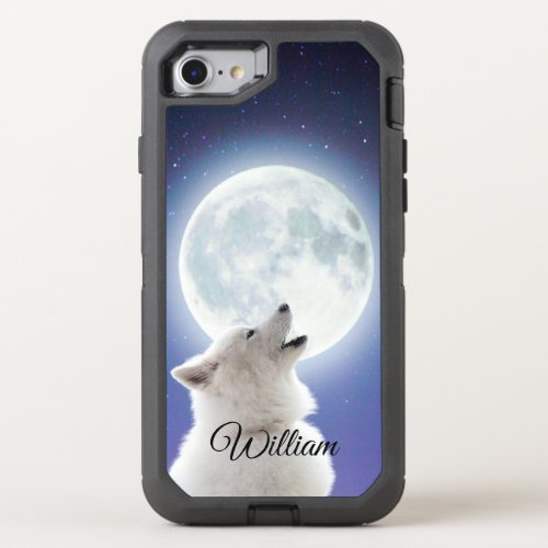 Create Your Own Cute Wolf Howls  Blue Moon Sky  OtterBox Defender iPhone SE87 Case