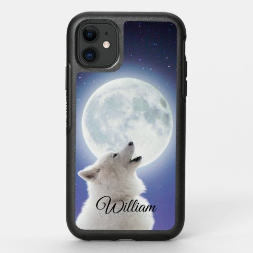 Create Your Own Cute Wolf Howls  Blue Moon Sky  OtterBox Symmetry iPhone 11 Case