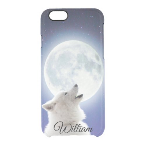 Create Your Own Cute Wolf Howls  Blue Moon Sky  Clear iPhone 66S Case