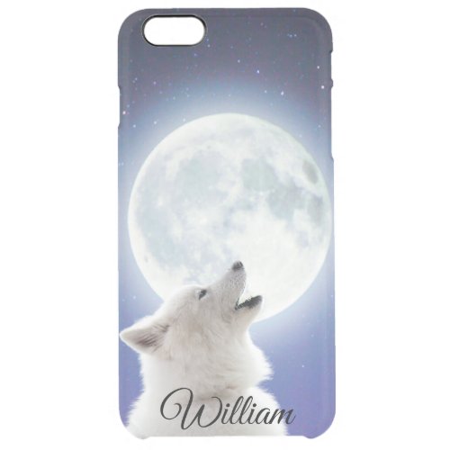 Create Your Own Cute Wolf Howls  Blue Moon Sky  Clear iPhone 6 Plus Case