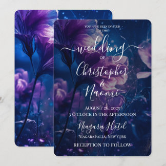 Create Your Own Dark Blue & Purple Flowers Wedding Invitation