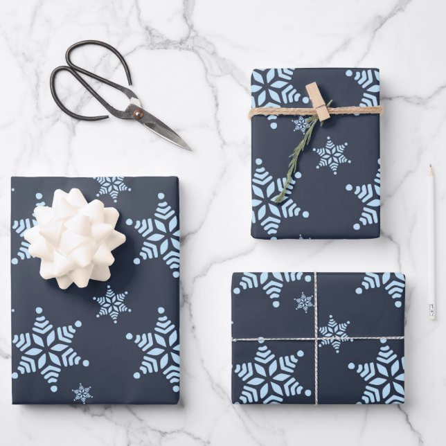 Create Your Own Dark Bold Snowflakes Pattern Wrapping Paper Sheets (Front)