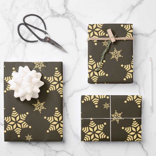 Create Your Own Dark Bold Snowflakes Pattern Wrapping Paper Sheets (Front)