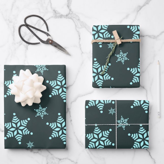 Create Your Own Dark Bold Snowflakes Pattern Wrapping Paper Sheets (Front)