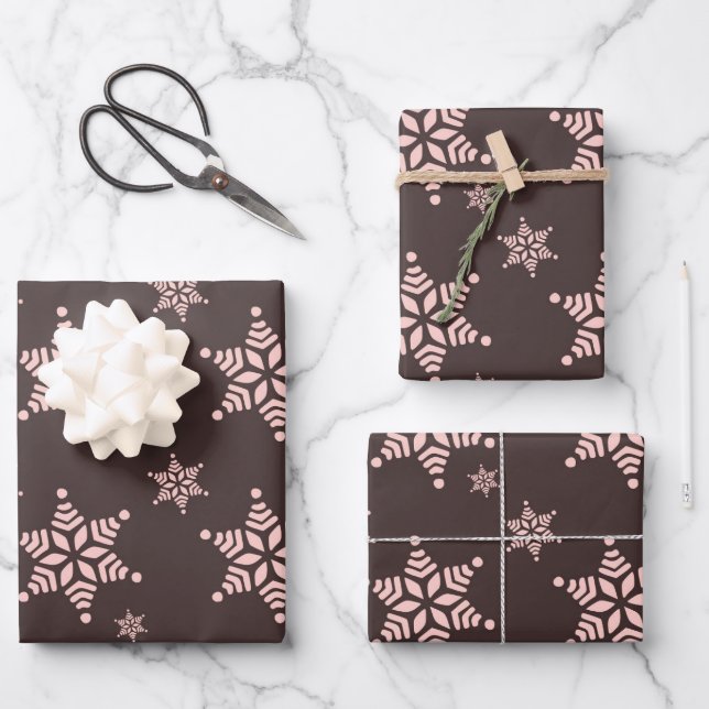Create Your Own Dark Bold Snowflakes Pattern Wrapping Paper Sheets (Front)