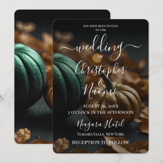 Create Your Own Dark Green & Gold Pumpkins  Invitation