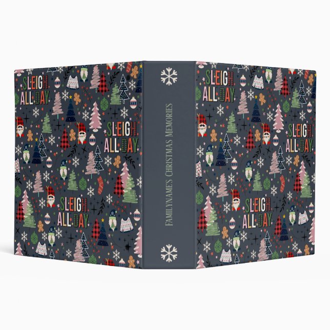 Create Your Own Dark Grey Sleigh All Day Gnomes 3 Ring Binder (Background)