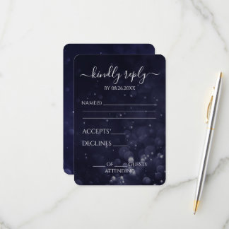 Create Your Own Dark Indigo Blue Bokeh Waters RSVP Card